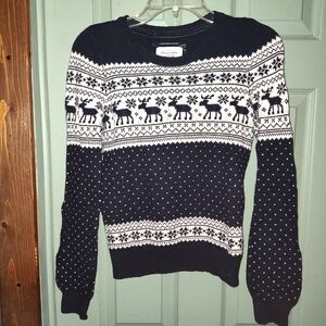 Abercrombie & Fitch Black and White Reindeer Christmas/Holiday Sweater